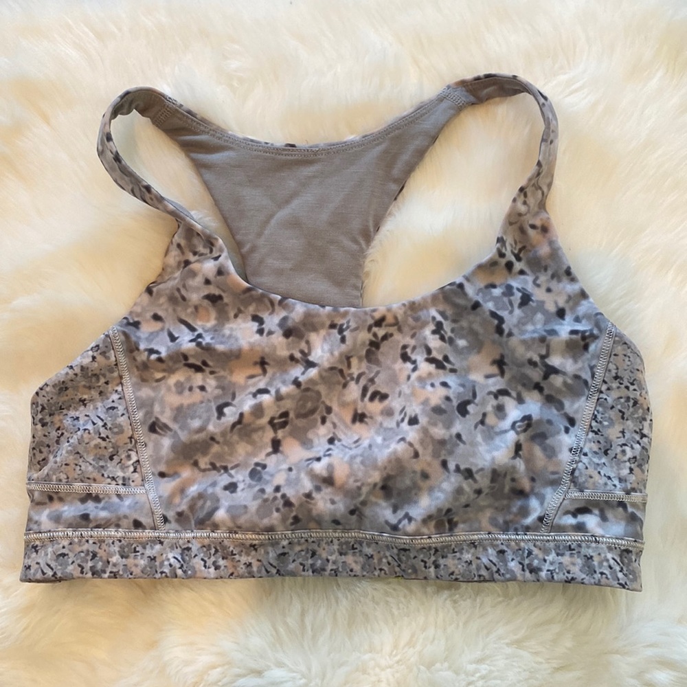 LULULEMON GRAY FLORAL SPORTS BRA